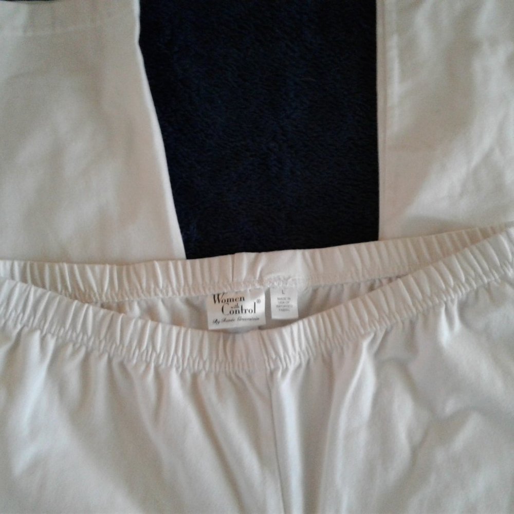 WHITE, ELASTIC WAIST BAND, LEGGINGS, LADIES SIZE LARGE